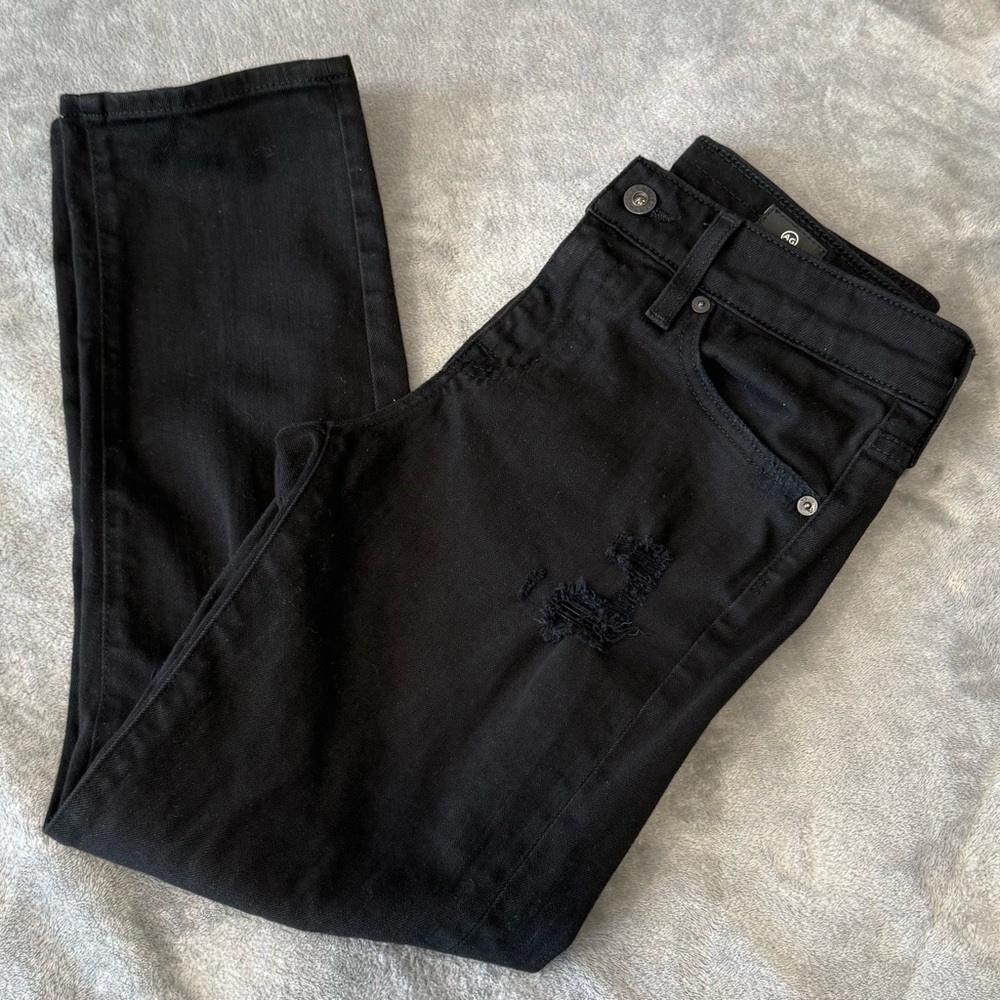 AG Adriano Goldschmied Ex Boyfriend Slim Distressed Black Cropped Jeans